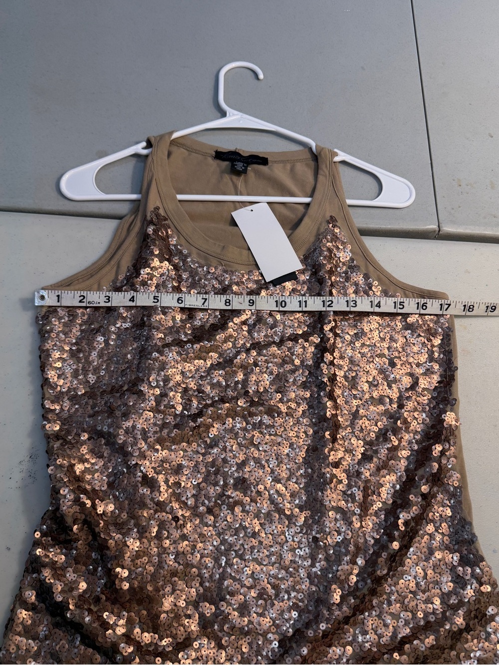 Kenneth Cole Rose Gold Sequin Front Tank - Olive Back L NWT - Picture 7 of 9